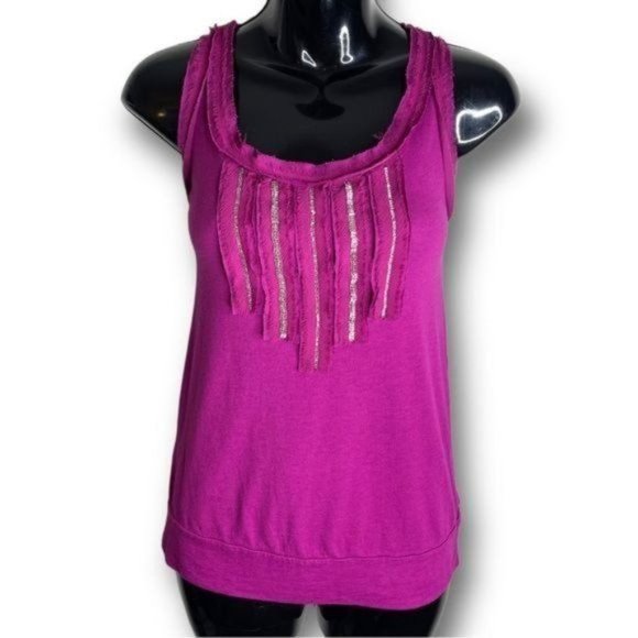 Ann Taylor LOFT Size S Pink Modal Blend Sleeveless Distressed Beaded Blouse $35 - Picture 1 of 8